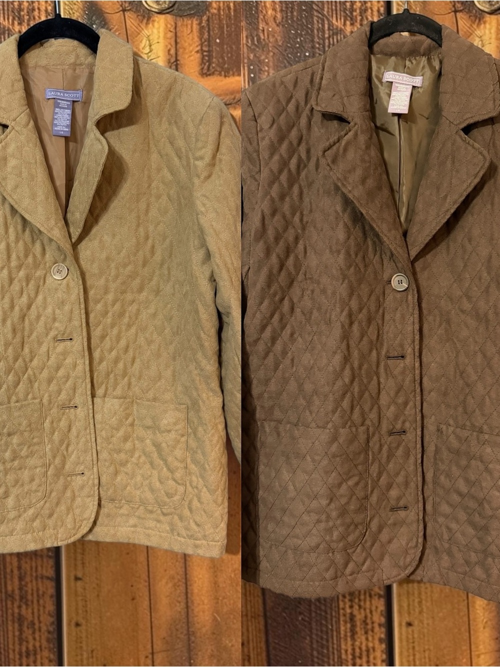 Laura Scott Quilted Faux Suede Blazer Jacket LOT of 2 Camel Brown Sz L